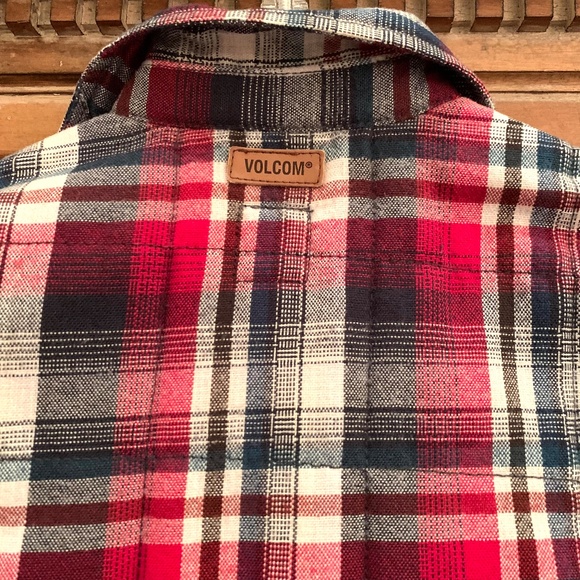 Volcom Boys Workwear Plaid Quilted Lined Shacket Red/ Blue Size Small - Picture 13 of 16
